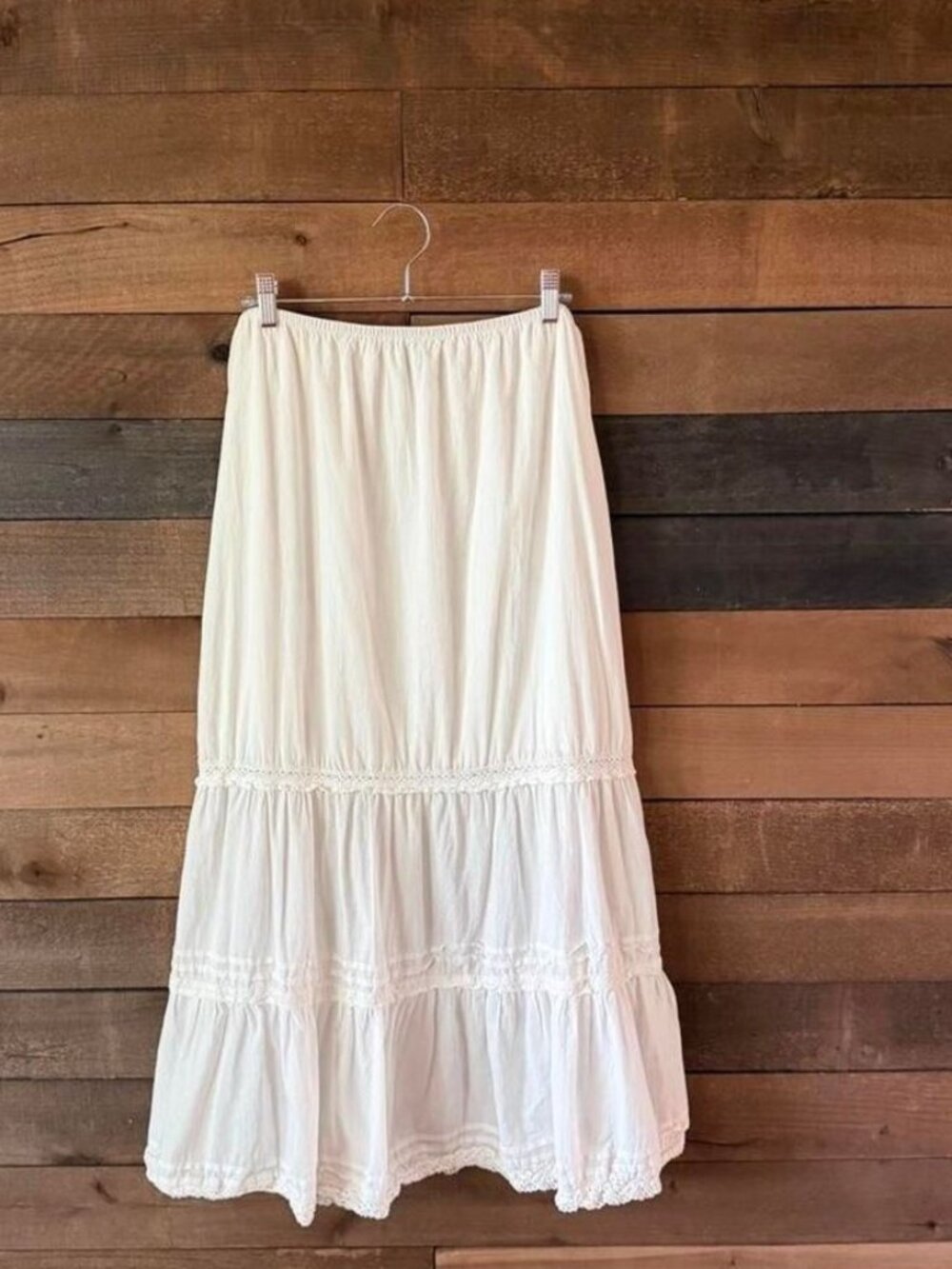 White Cotton Tiered Maxi Skirt